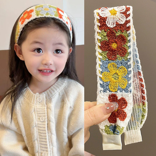 儿童魔术贴头发贴针织宽边发箍小花洗脸发带女童刘海碎发整理神器