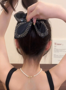 黑色闪钻树叶抓夹三角麦穗发夹女饱满后脑勺高马尾固定神器鲨鱼夹