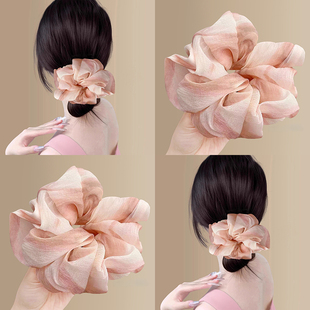 粉嫩温柔扎染水墨画雪纺大肠发圈女扎头发绳皮筋低丸子头大号头花