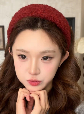 红色显白卷毛海绵发箍女毛绒头箍宽边日常外戴秋冬高颅顶头饰发卡