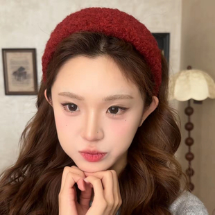 红色显白卷毛海绵发箍女毛绒头箍宽边日常外戴秋冬高颅顶头饰发卡