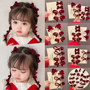 儿童新年红色蝴蝶结发夹女童马尾高级感女孩侧边刘海碎发夹子头饰