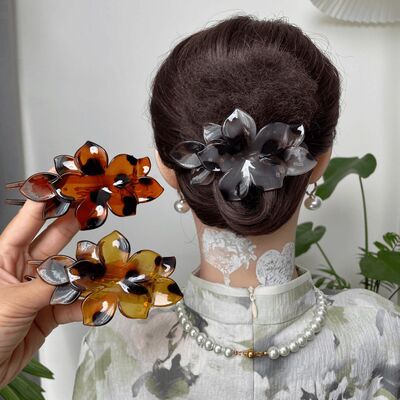 高级感豹纹鸡蛋花鸭嘴夹发夹女后脑勺气质盘发一字夹成熟优雅百搭