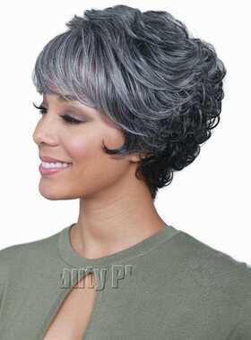 新款直销热销欧美假发女 短卷发灰色渐变假头套喜好超个性发型eba