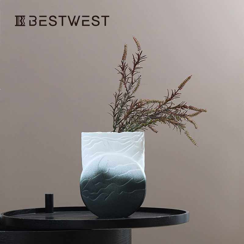 新款直销博西家居 黑白渐变扁平新中式陶瓷大花瓶摆件样板间创意,家居饰品,花瓶,淘宝优惠券,粉丝福利购,淘宝优惠卷