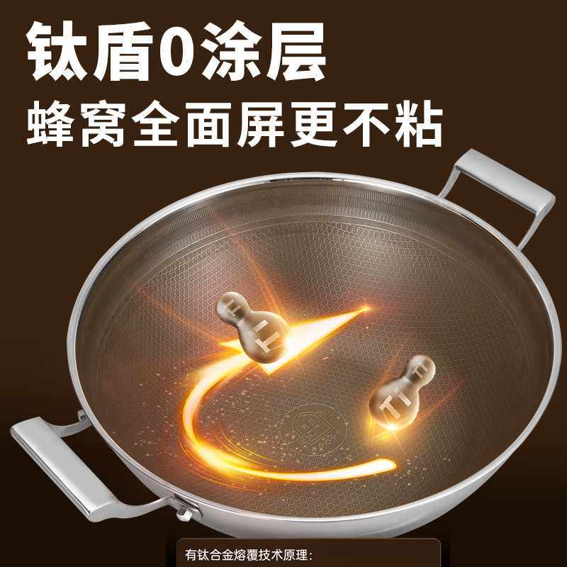 新款直销跨境家用大尺寸304不锈钢有钛双耳大炒锅炒菜炖锅加深大