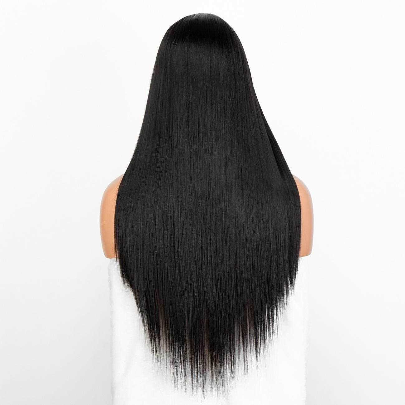 新款直销化纤前蕾丝假发头套中分黑色wigs 温丝长直发欧美假发女