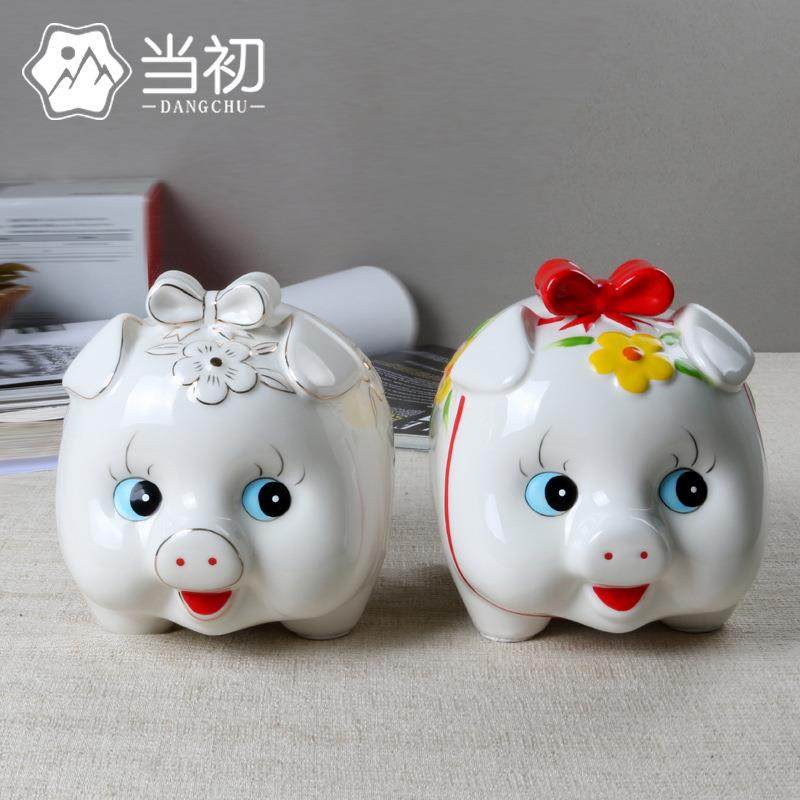 新款直销猪储钱罐创意陶瓷工艺品家居摆件储蓄罐彩绘描金 欢乐送