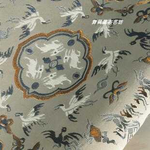 新款直销高端提花织锦缎面料 真丝鹤鹿同春肌理顺滑垂坠宋锦旗袍
