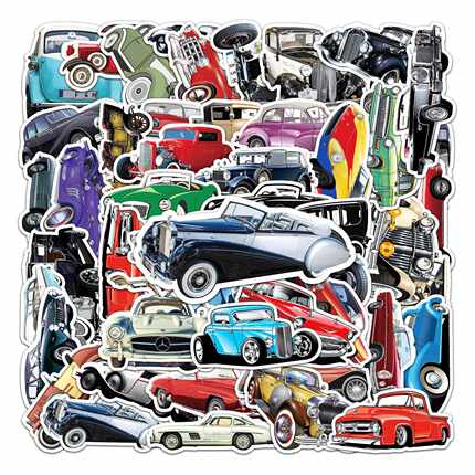 新款直销51张怀旧老爷车卡通个性涂鸦创意笔记本电脑头盔水杯外贸