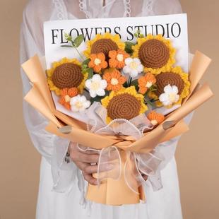 直销跨境向日葵针织玫瑰手工编织毛线花郁金香成品生日情人节 新款