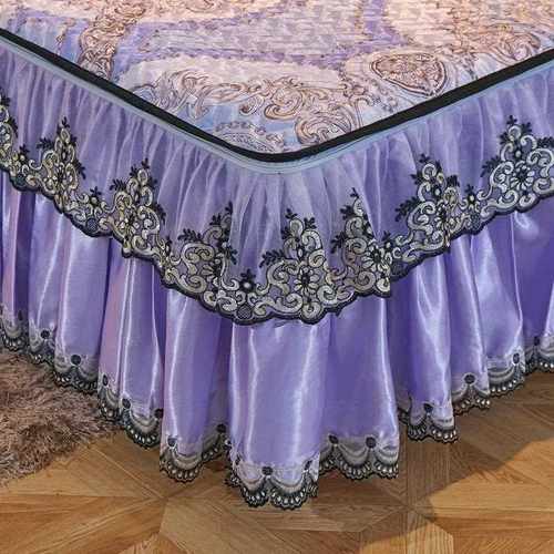 新款直销冰丝席三件套床裙款欧式蕾丝边可拆卸夏季夹棉软席可折叠