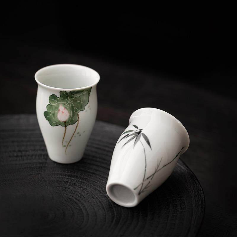 新款直销白瓷手绘墨竹茶杯高档礼盒包装主人杯陶瓷品茗杯聚香杯企