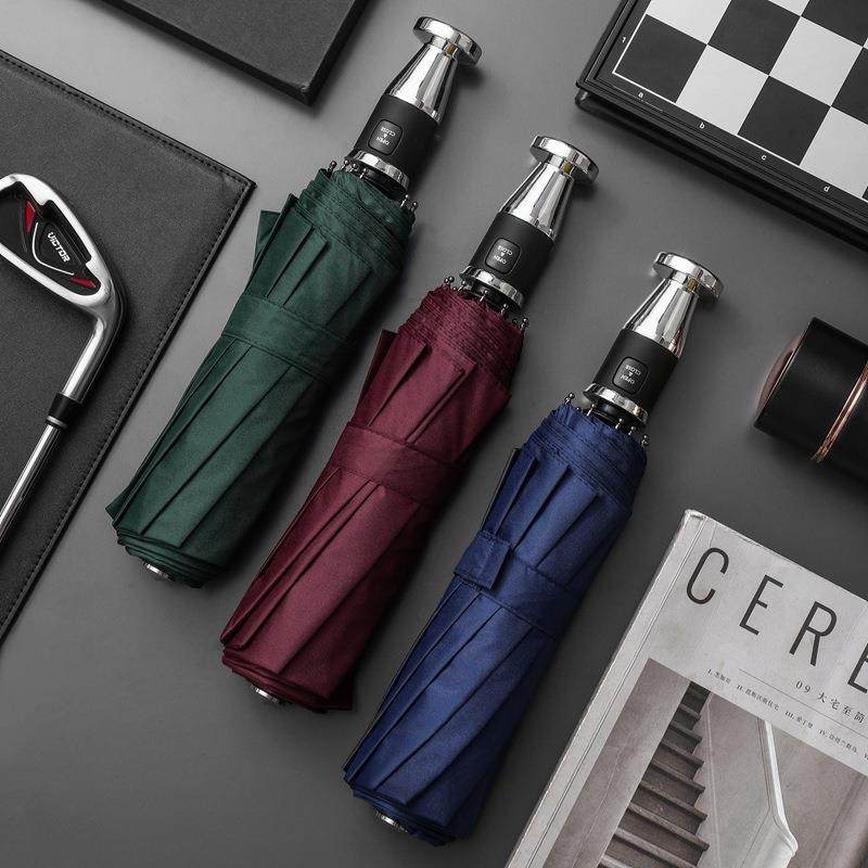 新款直销8骨黑胶防晒雨伞晴雨两用全自动三折雨伞车载应急救援破