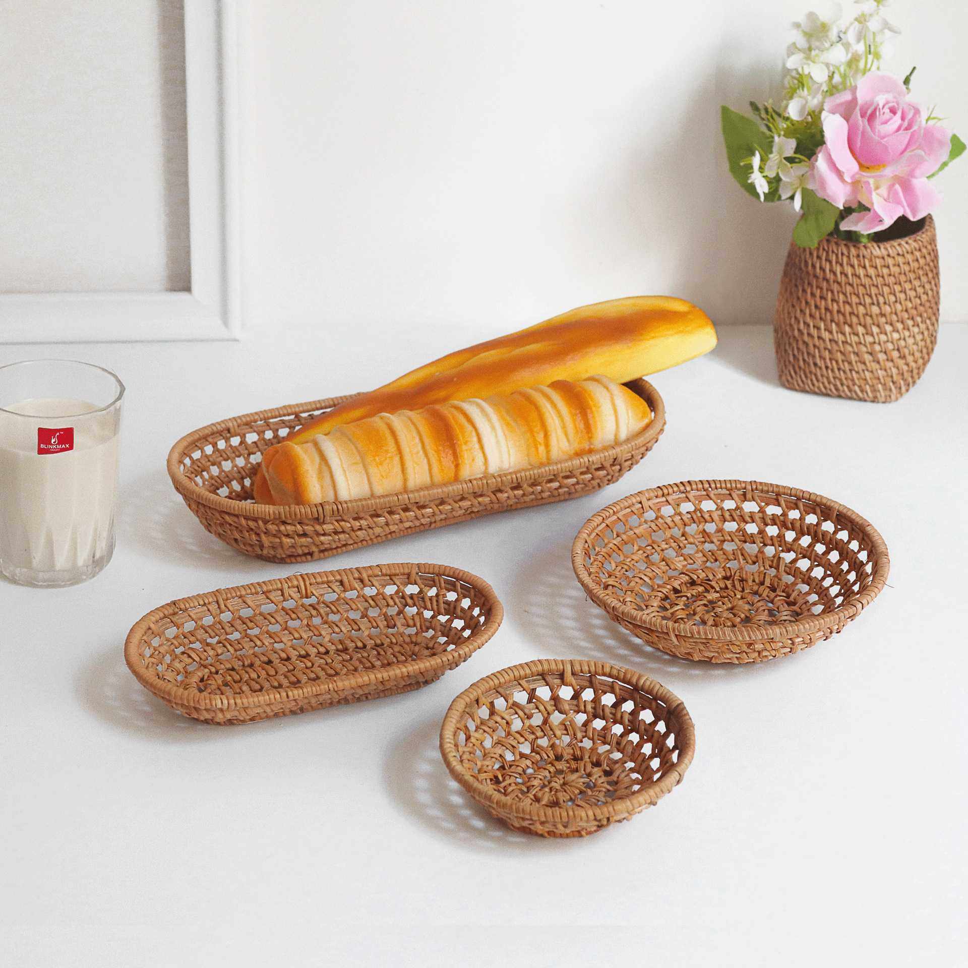 新款直销藤编水果篮日式早餐篮面包篚越南手工编织桌面田园收纳篚,收纳整理,其他收纳篮,淘宝优惠券,粉丝福利购,淘宝优惠卷