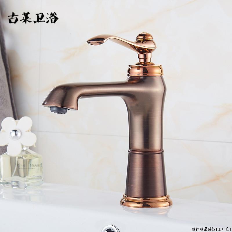 新款直销欧式冷热面盆龙头 美式ORB水龙头单孔玫瑰金色台盆全铜复