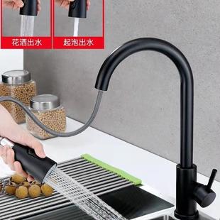 直销全铜黑色烤漆厨房水龙头家用洗脸盆可抽拉旋转水槽水龙头 新款