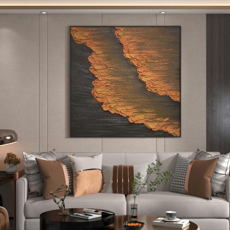 新款直销现轻奢客厅餐厅玄关装饰画黄色海浪沙滩背景墙壁画抽象方