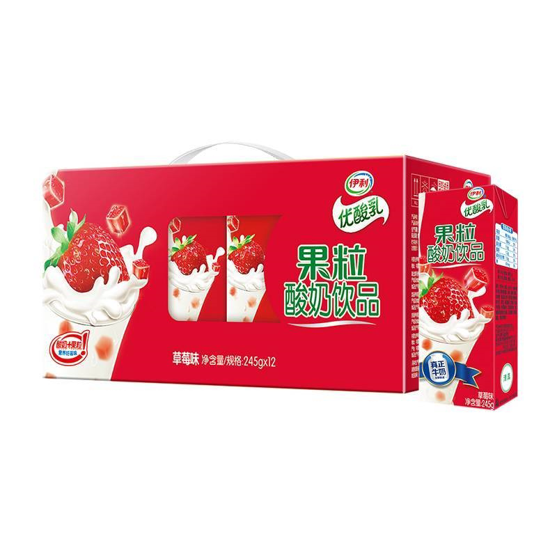 【1月产】伊利果粒优酸乳草莓黄桃芒果牛奶含乳饮品245g*12