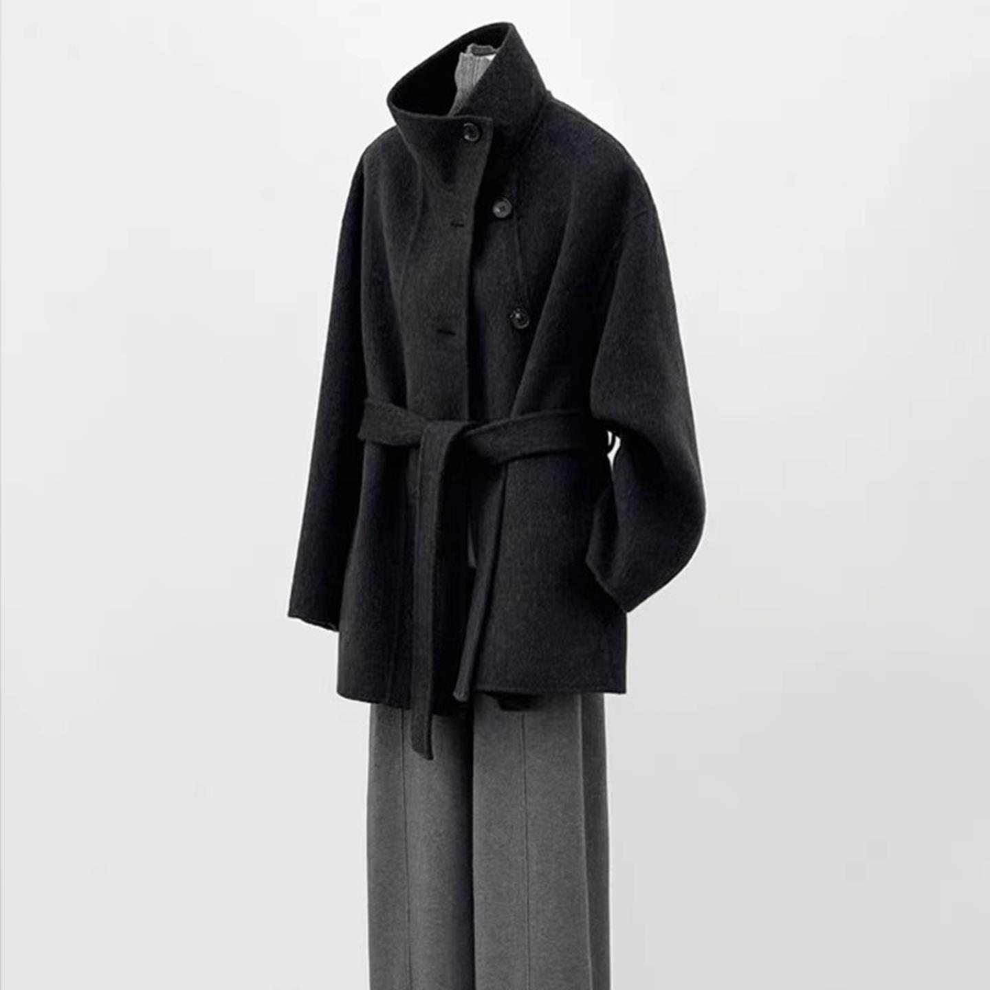 立领双面羊绒大衣女中长版2025秋冬新款小个子短款女士羊毛呢外套