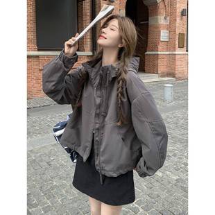 美拉德灰色冲锋衣加棉外套女春秋2025新款小个子夹棉工装爆款棉服