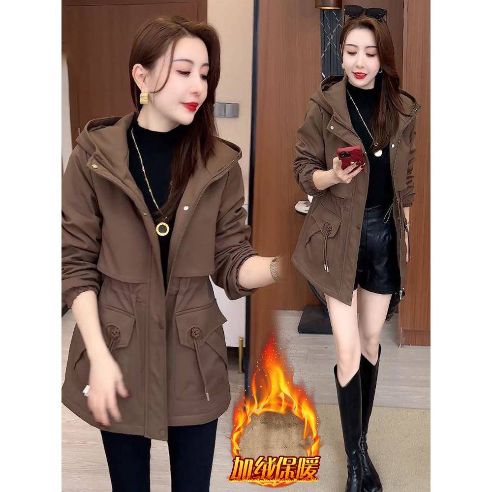 加绒加厚连帽派克棉服女2025冬季新款洋气时髦宽松中长款保暖外套