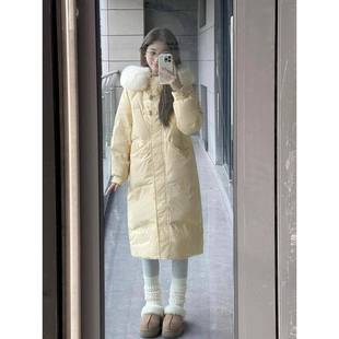 大毛领羽绒中长款棉服女2025新款冬季过膝棉袄加厚小个子棉衣外套