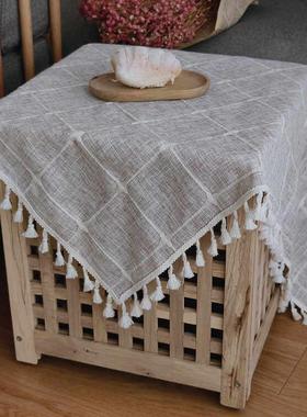 桌布ins棉麻布艺田园风格子台布简长方形餐桌布亚麻原约UOI木风定