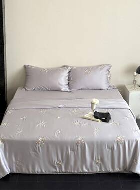 法式田园新KGO风60支兰精天丝夏被四件套软滑透清花卉刺绣空气调