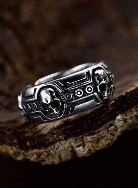 男士朋克机械骷髅头开口戒指