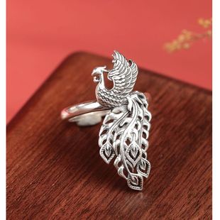 [凤凰]925纯银戒指女款复古民族风可调节指环女轻奢夸张古典
