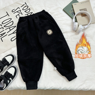 品牌童裤男童裤子秋冬装2025新款中小童运动裤加绒外贸长裤羊羔绒
