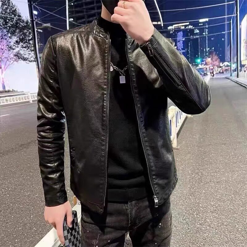 时尚机车pu皮衣社会精神小伙