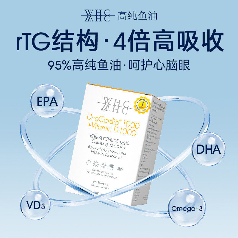 WHC小千金深海鱼油rTG结构95%高纯度鱼油Omega3维生素D3补脑60粒,保健食品/膳食营养补充食品,鱼油/深海鱼油,淘宝优惠券,粉丝福利购,淘宝优惠卷