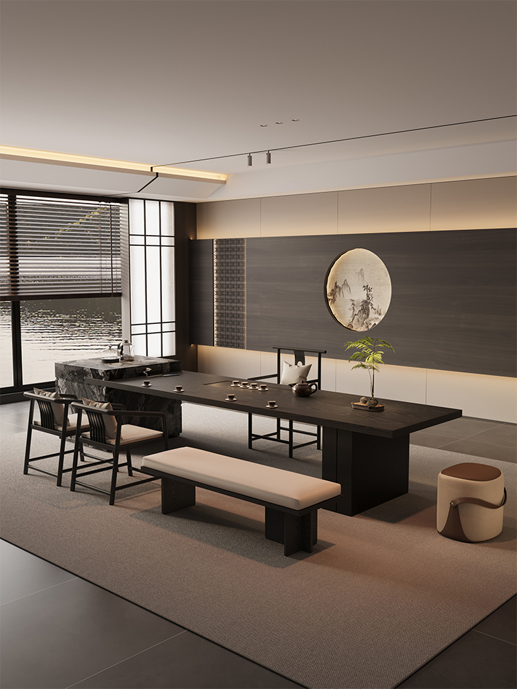 吉赠实木岛台茶桌烧水壶一体嵌入式客厅办公室茶台2025新款高端