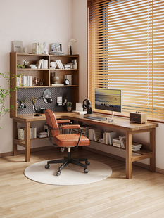 吉赠实木转角书桌置物架写字台学习桌设计师款创意客厅家用新款