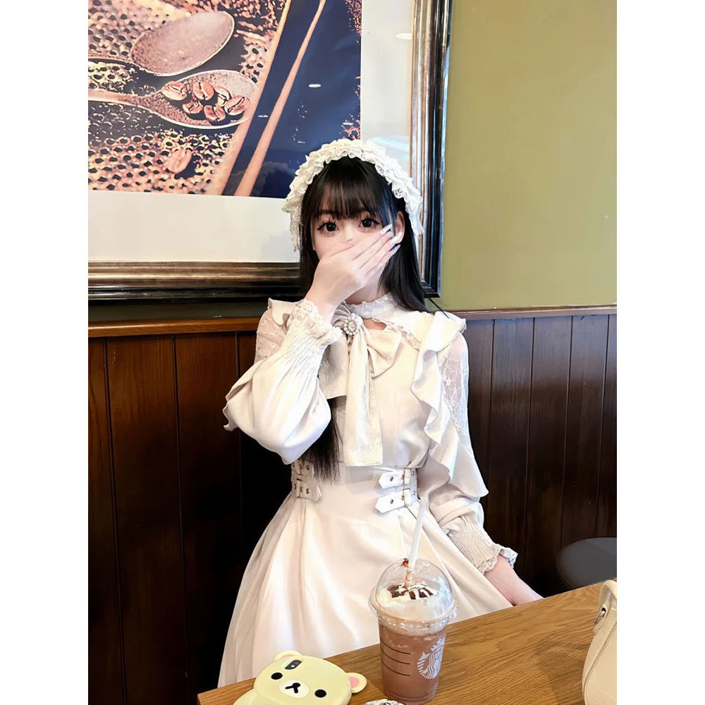 rojita蝴蝶结喇叭袖长袖日系小个子甜美收腰显瘦洛丽塔连衣裙爆款