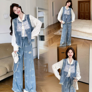 三件套 蝴蝶刺绣牛仔套装 P225控368 薄款 7386新中式