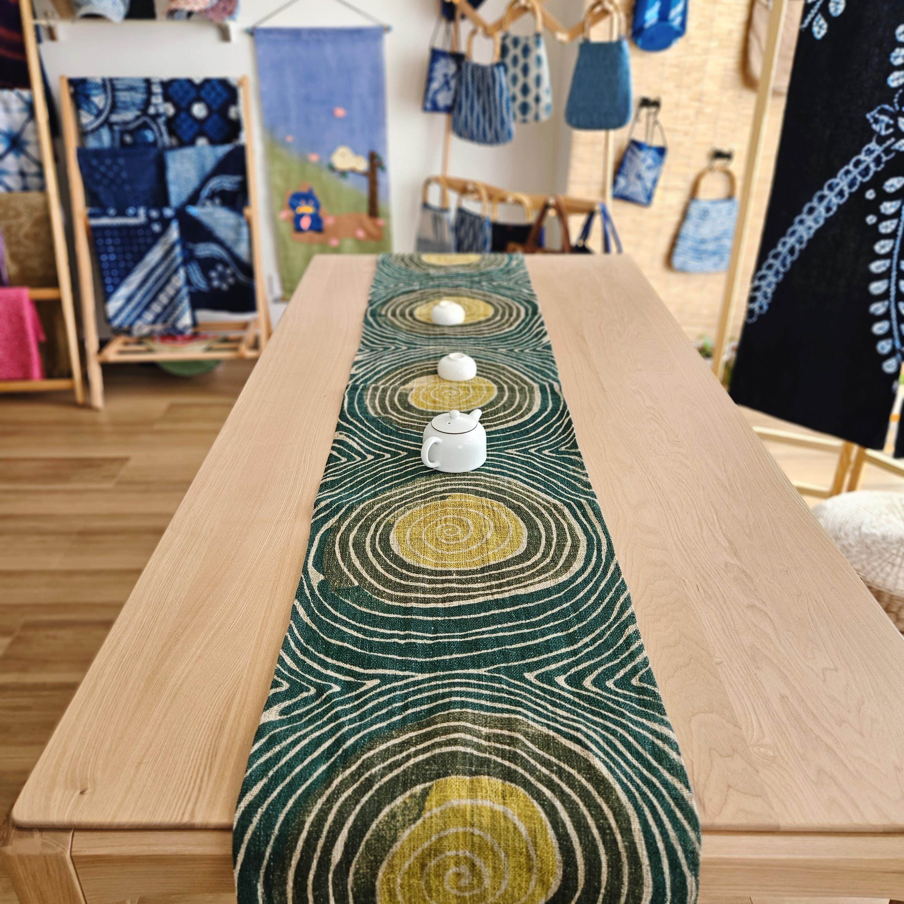 手工草木染苎麻双层桌旗茶席唯美星空茶桌家居装饰