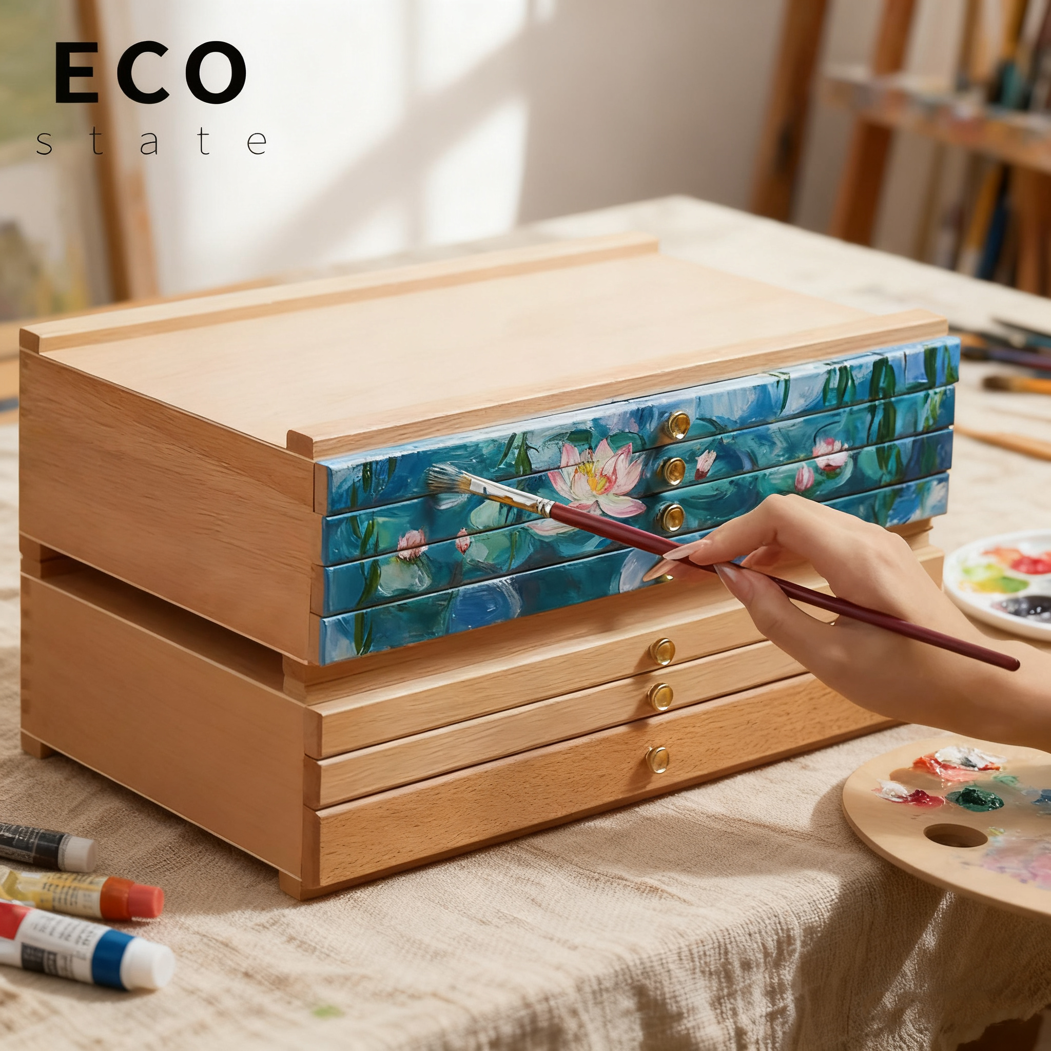 ECO收纳盒美术生用品实木抽屉式