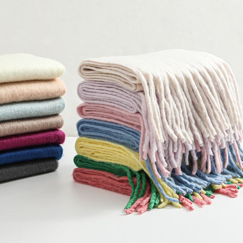 仿羊绒围巾女冬季保暖加厚纯色男士围巾秋冬天粗流苏毛线围巾