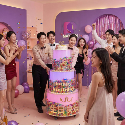 LED发光透明亚克力生日蛋糕车
