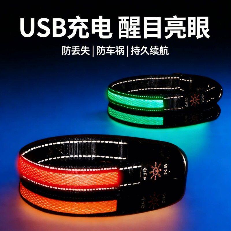 狗狗发光项圈宠物颈圈遛狗灯夜光脖圈大中小型犬牵引绳充电可调节