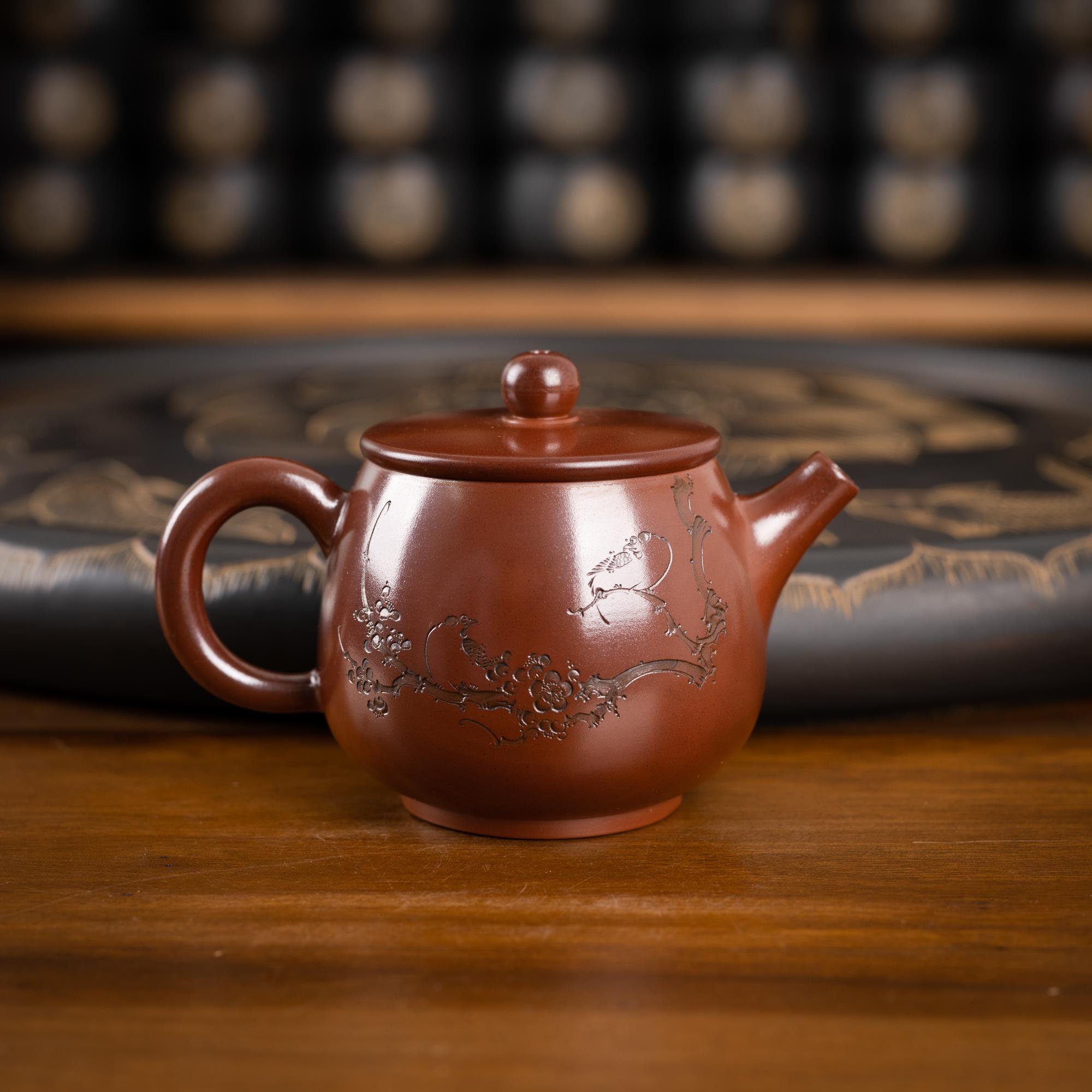 钦州坭兴陶茶壶【喜上眉梢桶金壶 】广西中式功夫茶具原矿紫陶
