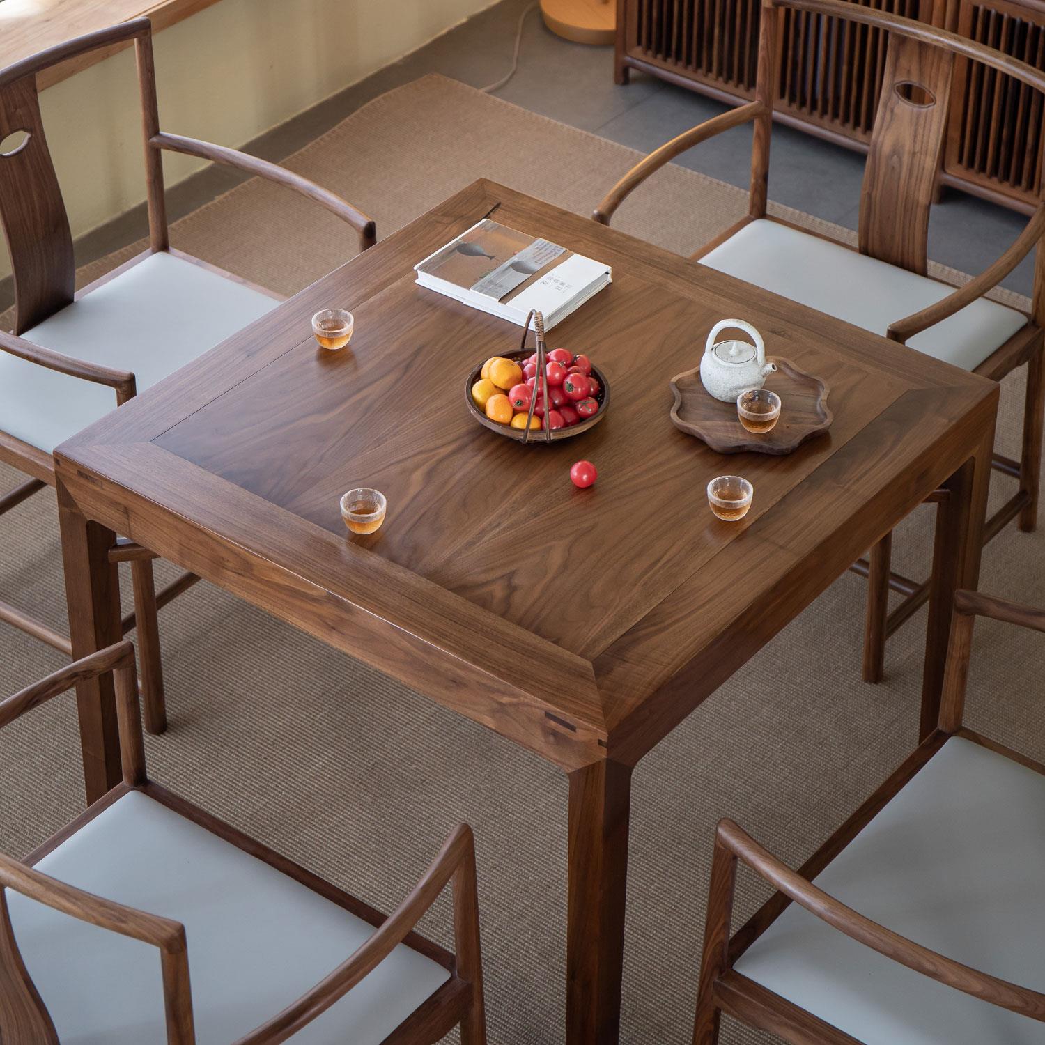 杪轩新中式正方形方桌黑胡桃木小户型餐桌棋牌茶桌实木八仙桌家用