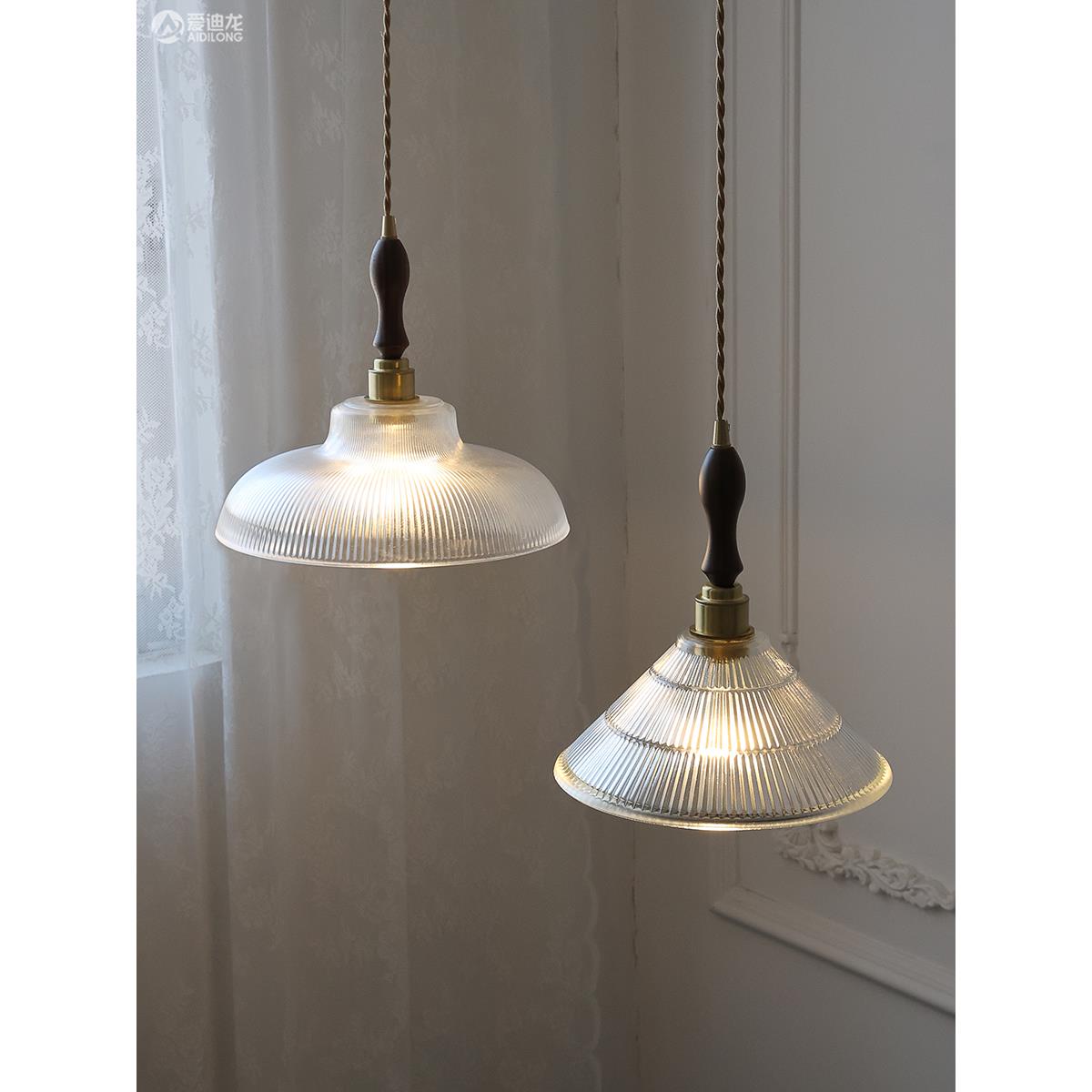 北欧风餐厅吧台阳台酒吧咖啡厅个性极简单头吊灯黄铜条纹玻璃吊灯