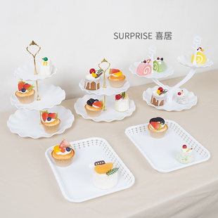 生日布置装饰甜品台展示架高级摆件欧式茶歇摆台塑料蛋糕点心托盘
