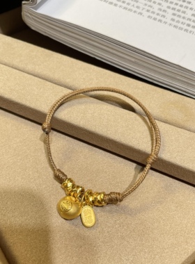 黄金小胖福手链金坨坨足金999福牌手串 送女友老婆七夕情人节礼物