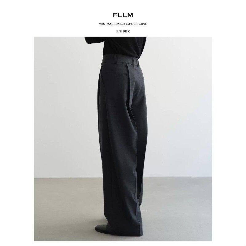 fllm 深灰色垂坠感极简风设计感宽松直筒西裤
