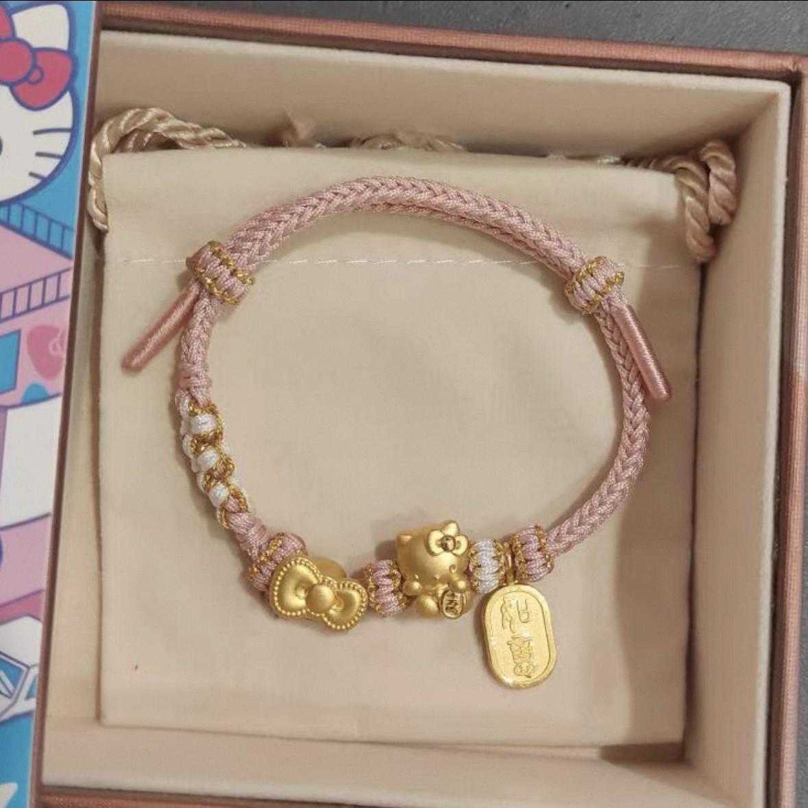 黄金足金999金KT猫手链猫头蝴蝶结转运珠手串礼物情人节礼物女孩